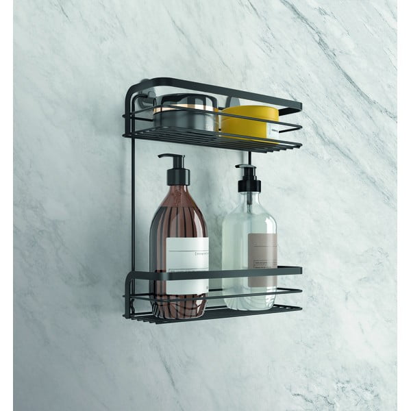 Melns divlīmeņu vannas istabas plaukts Metaltex Origin Lava-image-2