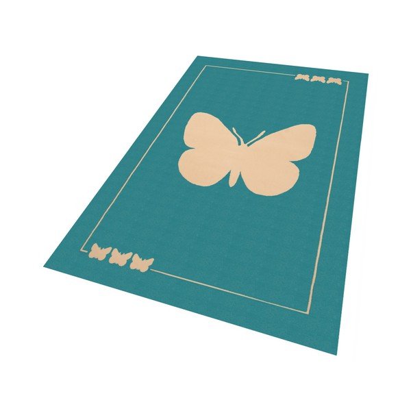 Bērnu tirkīza krāsas paklājs Zala Living Butterfly, 140 x 200 cm-image-1