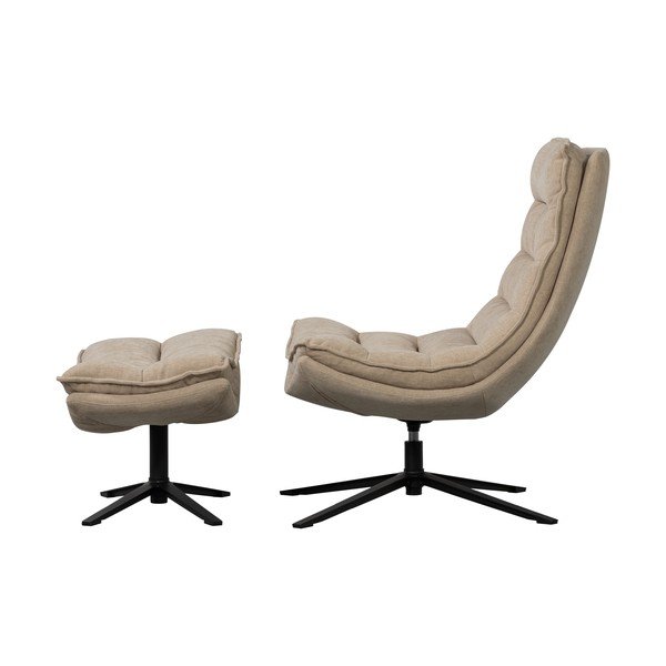 Dabīga toņa grozāms atpūtas krēsls ar kāju balstu no šenila auduma Kube – WOOOD-image-2