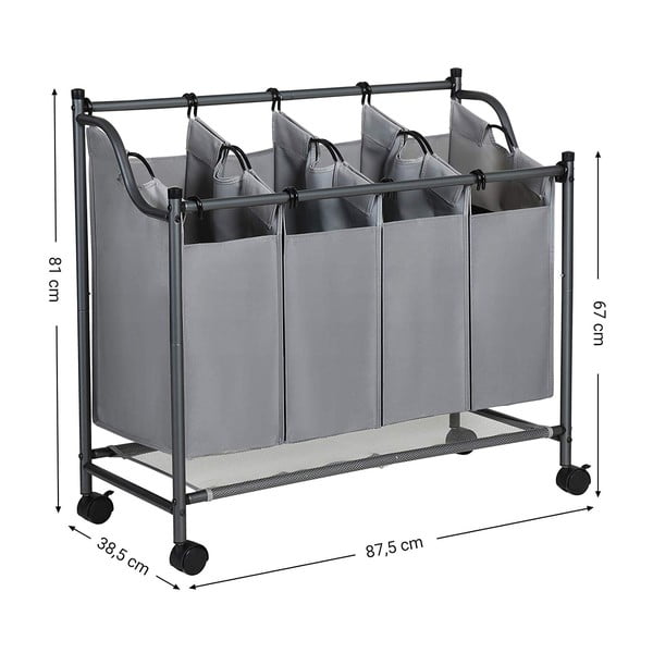 Pelēks grozs ar riteņiem un 4 veļas nodalījumiem Songmics-image-2