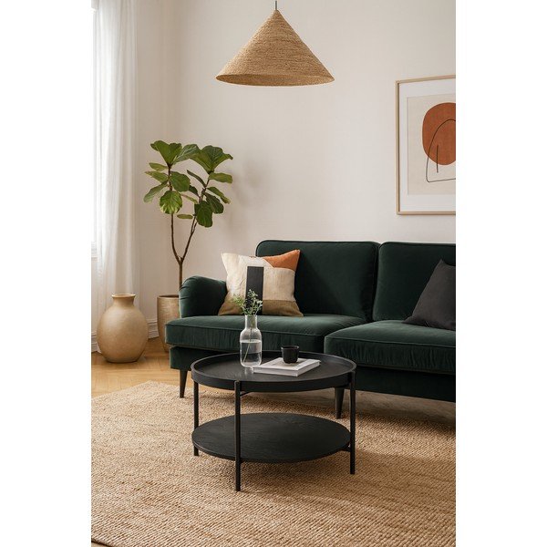 Melns apaļš žurnālgaldiņš ar ozolkoka imitāciju ø 64 cm Hagen – Bonami Essentials-image-1