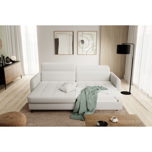 Krēmkrāsas salokāms/ar uzglabāšanas vietu stūra dīvāns no buklē auduma (ar kreiso stūri/ar zvilni) Gomsi – ELTAP-image-1