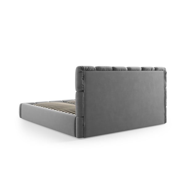 Pelēka samta polsterēta divvietīga gulta ar veļas kasti un redelēm 180x200 cm Bellis – Micadoni -image-4