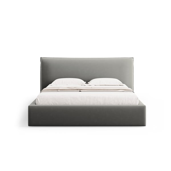 Pelēka polsterēta divvietīga gulta ar veļas kasti un redelēm 180x200 cm Elio – Milo Casa-image-3