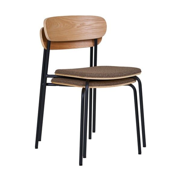 Melns/brūns pusdienu krēsls saliekams viens uz otra ar oškoka imitāciju Estepona – House Nordic-image-4