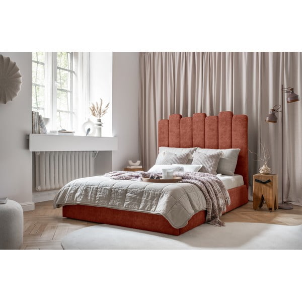 Ķieģeļu sarkana mīkstā divvietīga gulta ar krātuvi un režģi 160x200 cm Dreamy Aurora – Miuform-image-2