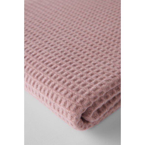 Rozā pleds no kokvilnas maisījuma 140x180 cm Basics Waffle – Euromant-image-3