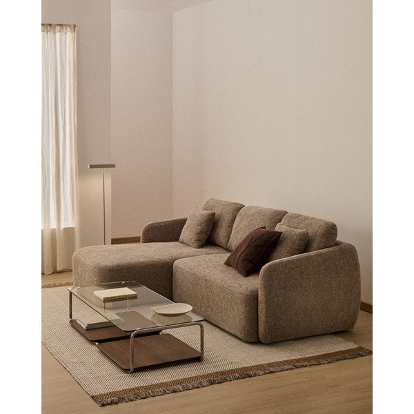 Pelēkbrūns salokāms stūra dīvāns no šenila auduma (ar kreiso stūri/ar zvilni) Laira – Kave Home-image-1