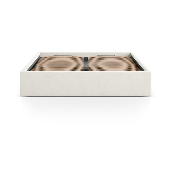 Krēmkrāsas polsterēta divvietīga gulta ar veļas kasti/bez galvgaļa ar redelēm 160x200 cm Susan – Micadoni -image-2