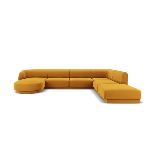 Sinepju dzeltens samta stūra dīvāns (ar labo stūri/"U" veida) Miley  – Micadoni Home