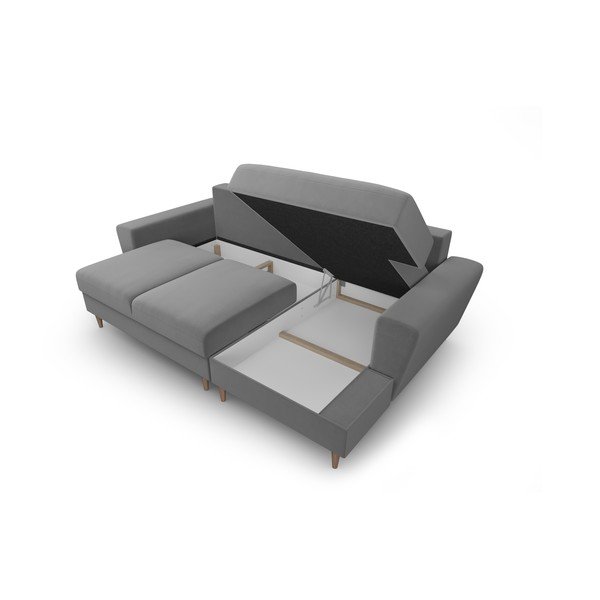 Gaiši pelēks samta salokāms stūra dīvāns ar uzglabāšanas vietu (ar labo stūri/ar zvilni) Kyoto – Cosmopolitan Design-image-3