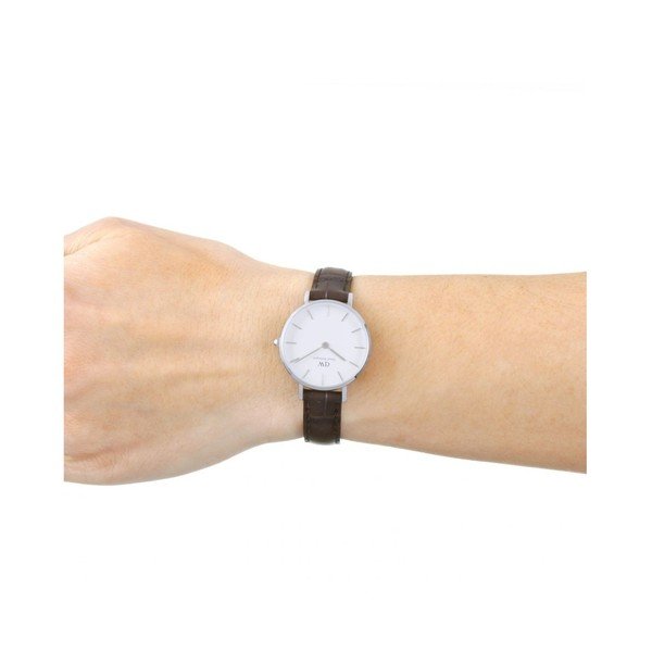 Sieviešu pulkstenis ar ādas siksniņu un baltu ciparnīcu ar sudraba krāsas detaļām Daniel Wellington Petite York, ⌀ 28 mm-image-1