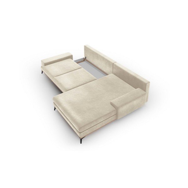 Bēšs izvelkamais samta stūra dīvāns ar veļas kasti Windsor & Co Sofas Astre, labais stūris-image-4