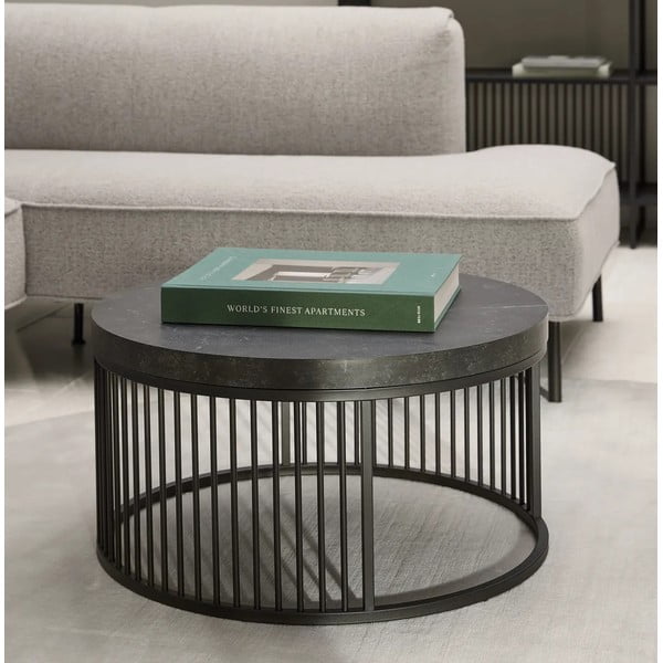Melns apaļš žurnālgaldiņš ar marmora imitācijas galda virsmu ø 65 cm Strington – Actona-image-1