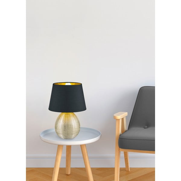 Melna keramikas un auduma galda lampa Reality Luxor, augstums 35 cm-image-2