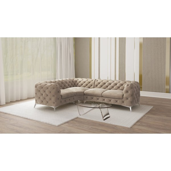 Pelēkbēšs samta stūra dīvāns (ar kreiso stūri/L veida) Chelsea – Ropez-image-1