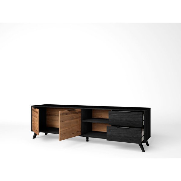 Melns/dabīga toņa TV galdiņš ar riekstkoka imitāciju 181x53 cm Noe – Marckeric-image-2