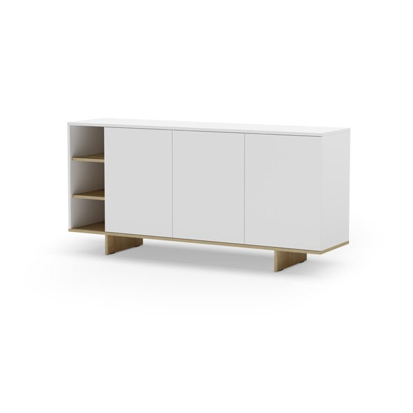 Balta zema kumode ar ozolkoka imitāciju 170x80 cm Cequoia – Marckeric-image-3