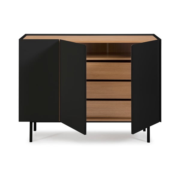 Melna/dabīga toņa zema kumode ar ozolkoka imitāciju 110x85 cm Arista – Teulat-image-3