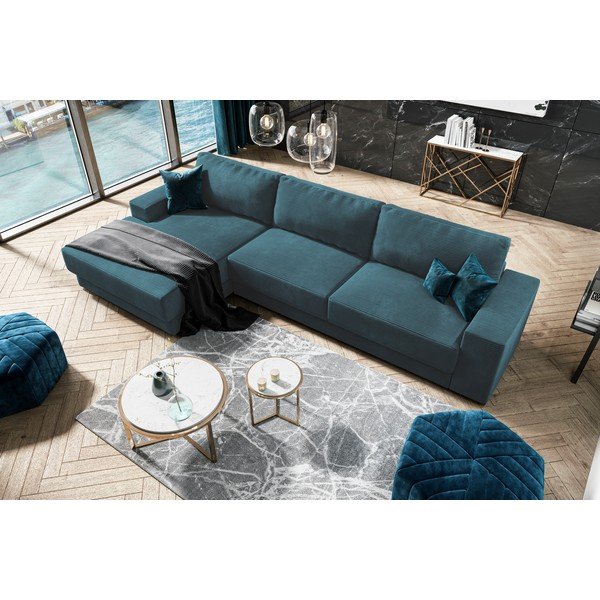 Tirkīzzils velveta salokāms stūra dīvāns Donatella – Milo Casa-image-1