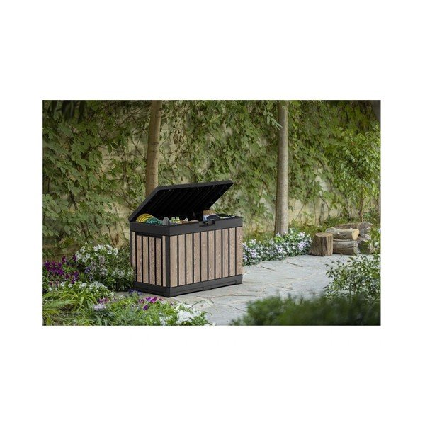 Melna/gaiša dabīga toņa plastmasas dārza uzglabāšanas kaste Deco Kentwood Ashwood – Keter-image-3