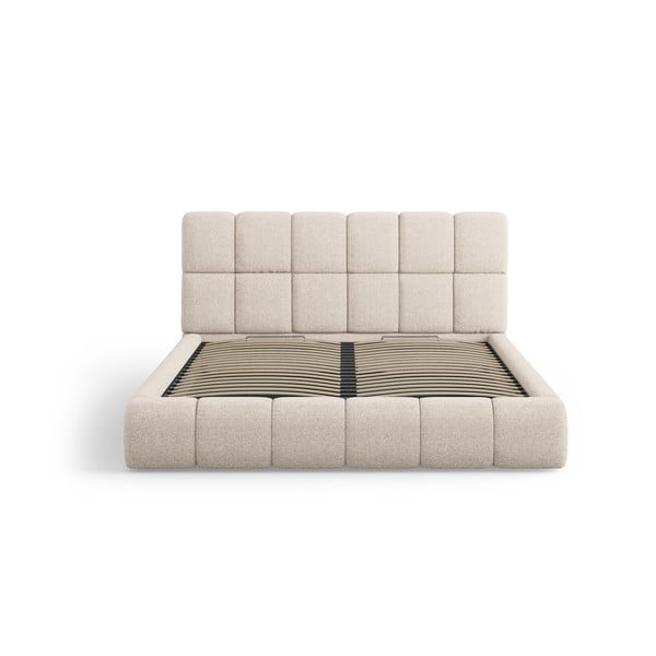 Bēša polsterēta divvietīga gulta ar veļas kasti ar redelēm 160x200 cm Bellis – Micadoni Home-image-3