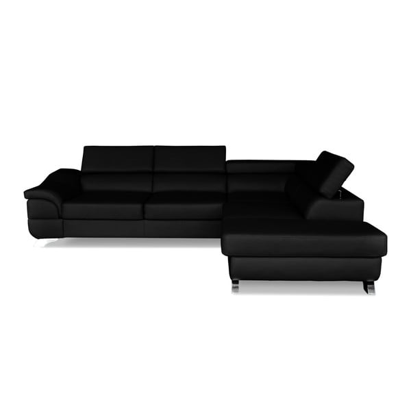 Melna stūra dīvāns-guļamā gulta Windsor & Co. Dīvāni Omnikron, labais stūris