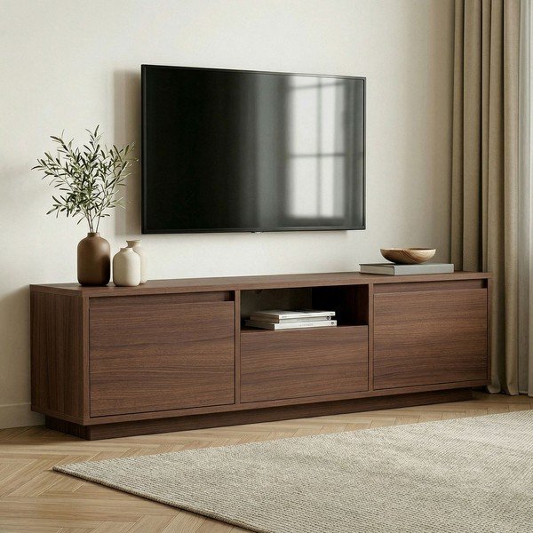 Tumša dabīga toņa TV galdiņš ar riekstkoka imitāciju 160x42x30 cm Sentinel – Kalune Design-image-1