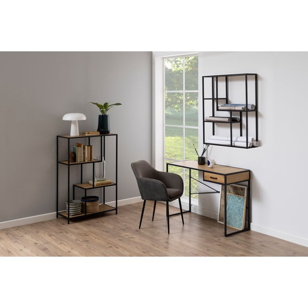 Melns/dabīga toņa sienas grāmatplaukts ar ozolkoka imitāciju 75x91 cm Seaford – Actona-image-1