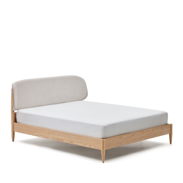 Bēša/dabīga toņa oša masīvkoka divvietīga gulta ar režģi 180x200 cm Octavia – Kave Home-image-3