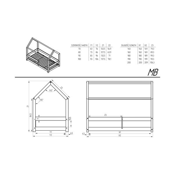 Bērnu gulta no priedes koka 140x200 cm Mila MB – Adeko-image-3