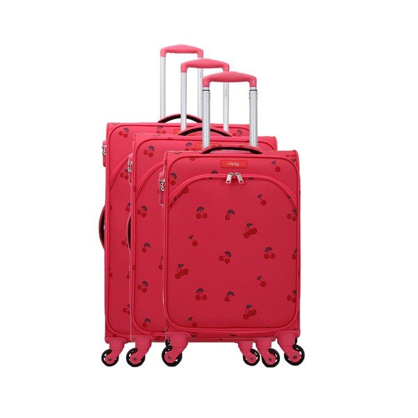 3 bagāžas somu komplekts uz 4 riteņiem purpursarkanā tonī Lollipops Cherry