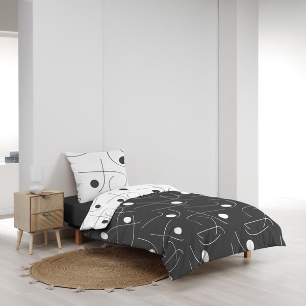Balta/tumši pelēka vienguļamā mikrošķiedras gultas veļa 140x200 cm Sonate – douceur d'intérieur-image-1