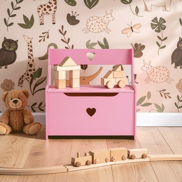 Rozā bērnu skapītis ar soliņu 60x62x34 cm Pink Heart – Premier Housewares-image-3
