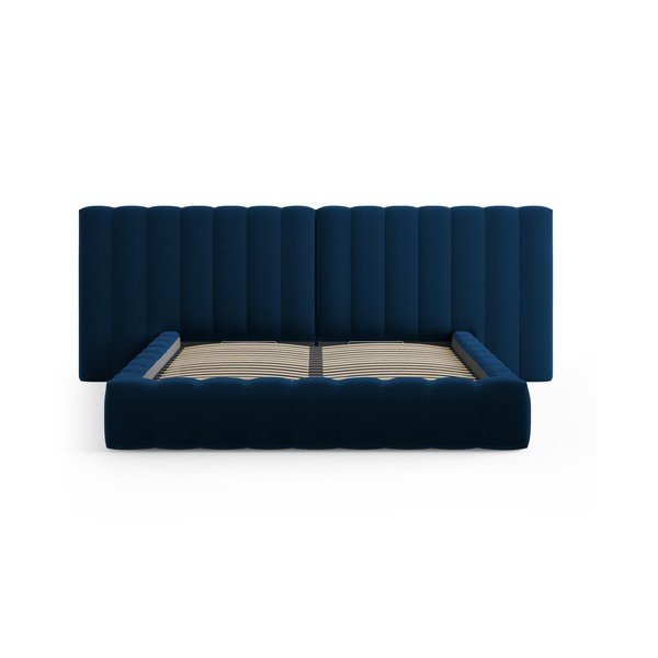 Tumši zila polsterēta divvietīga gulta ar veļas kasti un režģi 180x200 cm Gina – Milo Casa-image-2