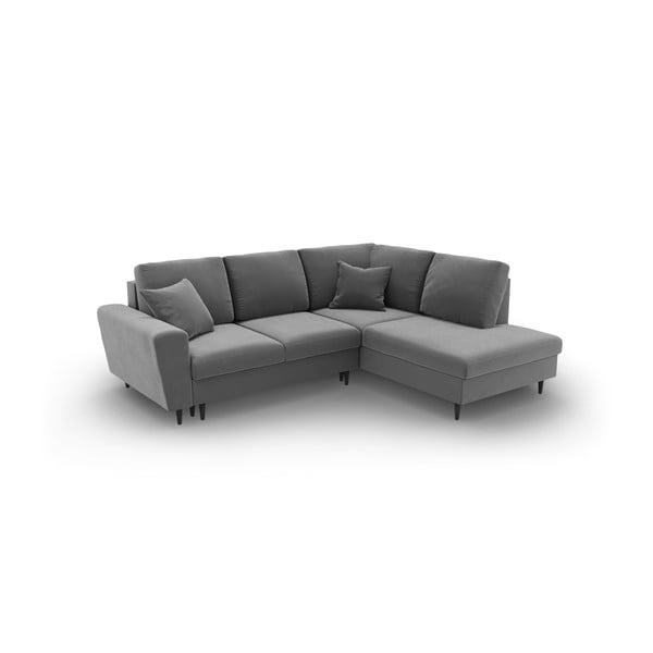 Gaiši pelēks samta salokāms stūra dīvāns ar uzglabāšanas vietu (ar labo stūri/L veida) Kyoto – Cosmopolitan Design-image-1