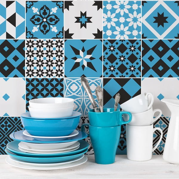 Komplekts no 24 sienas uzlīmes Ambiance Wall Decal Cement Tiles Azulejos Ranjita, 15 x 15 cm