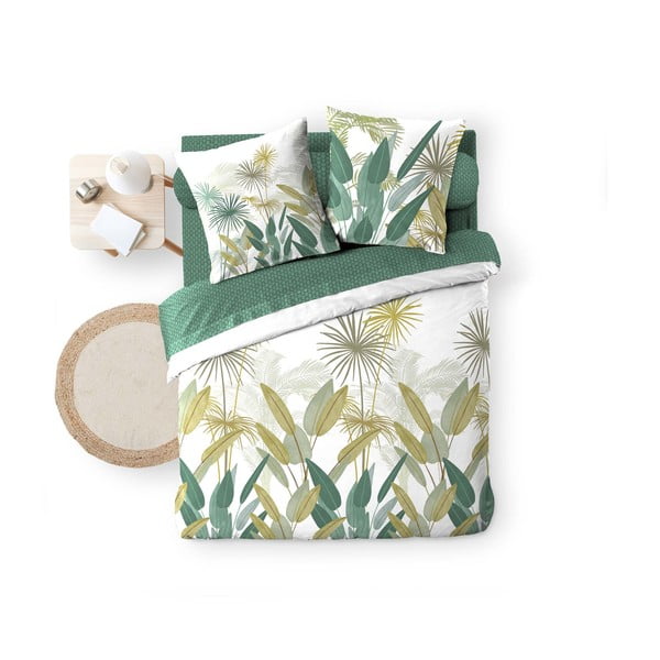 Balta/zaļa divguļamā kokvilnas gultas veļa ar palagu 240x220 cm Otika – douceur d'intérieur-image-3