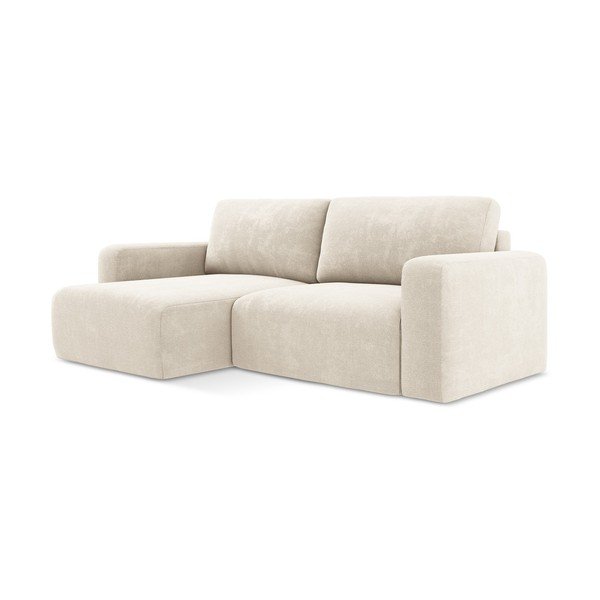 Krēmkrāsas salokāms stūra dīvāns no šenila auduma ar uzglabāšanas vietu (ar kreiso stūri/ar zvilni) Kona – Makamii-image-2