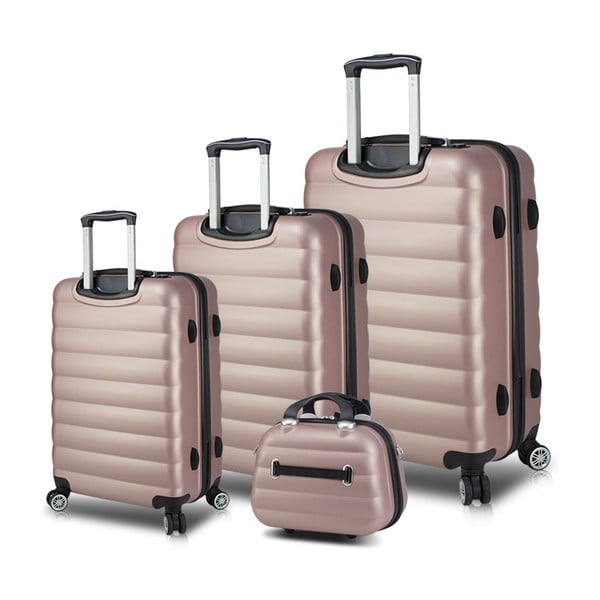 3 rozā čemodāni ar USB portu un rokas somu My Valice RESSO Travel Set