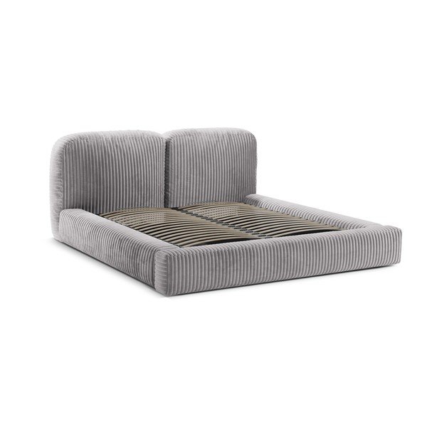Gaiši pelēka polsterēta divvietīga gulta ar veļas kasti un redelēm 180x200 cm Martina – Micadoni -image-3