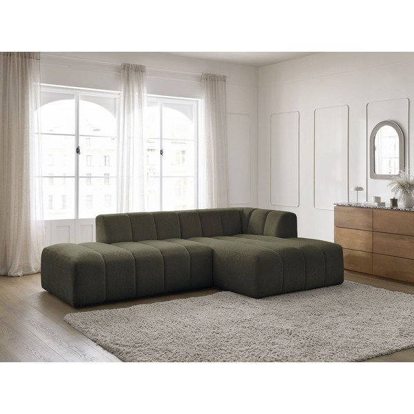 Zaļš stūra dīvāns no buklē auduma (ar labo stūri/ar zvilni) Annecy – Bobochic Paris-image-1