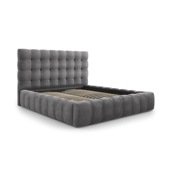 Pelēka polsterēta divvietīga gulta ar veļas kasti un režģi 180x200 cm Bali – Cosmopolitan Design