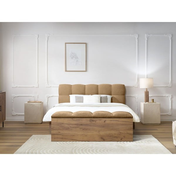 Bēša polsterēta divvietīga gulta ar redelēm 140x190 cm Kumo – Bobochic Paris-image-2