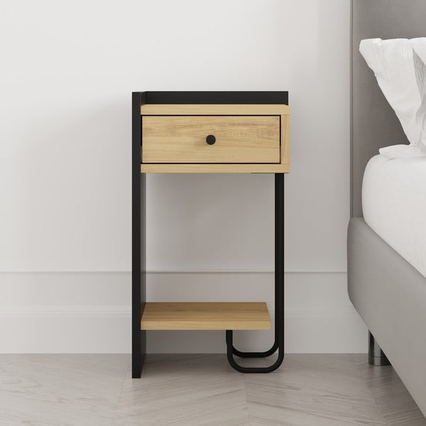 Melns/dabīga toņa naktsskapītis ar ozolkoka imitāciju ar plauktiem Mercure – Marckeric-image-4