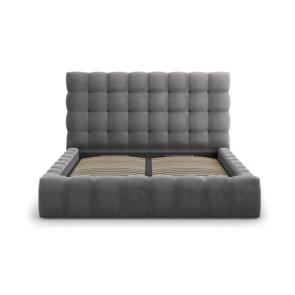 Pelēka polsterēta divvietīga gulta ar veļas kasti un režģi 200x200 cm Bali – Cosmopolitan Design-image-3