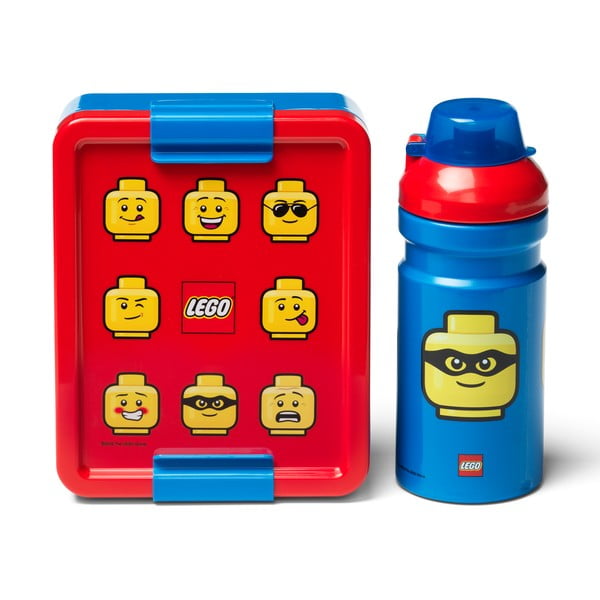 Sarkanas un zilas uzkodu kastītes un dzeramās pudele komplekts LEGO® Iconic