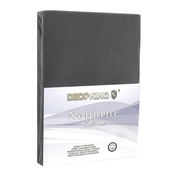 DecoKing Nephrite tumši pelēka elastīga loksne, 180/200 x 200 cm-image-1