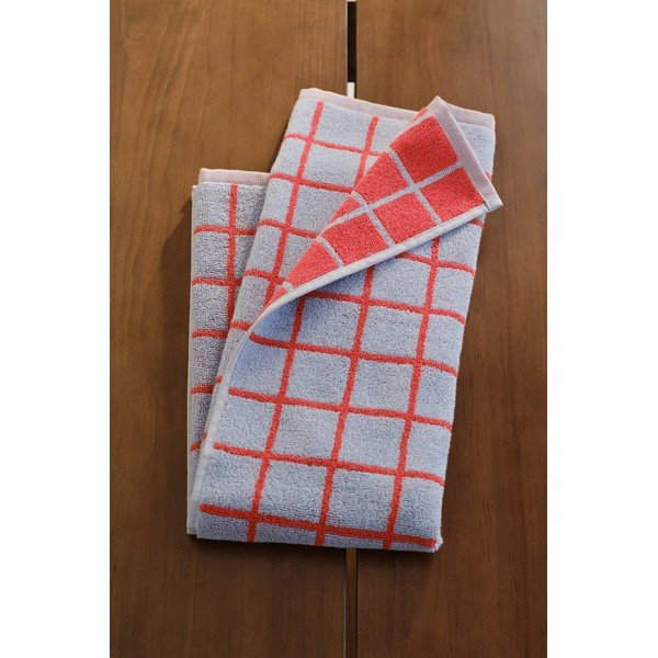 Sarkans/gaiši zils kokvilnas dvielis 50x70 cm Grid – Jotex-image-1
