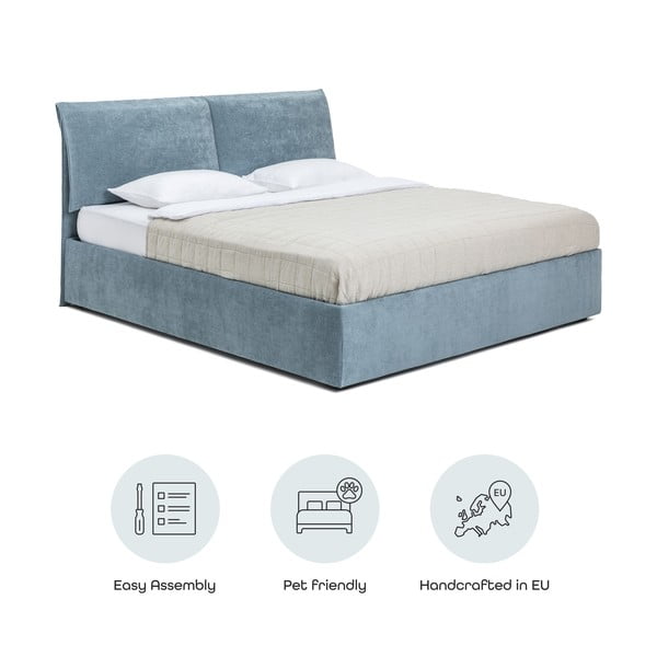 Zila polsterēta divvietīga gulta ar veļas kasti un redelēm 160x200 cm Thessa Pillow – Bonami Selection-image-4